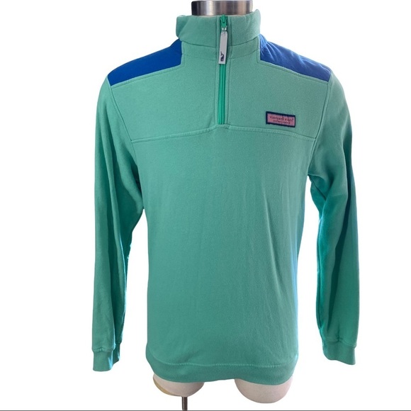 Vineyard Vines Martha’s Vineyard Mint Green & Royal Blue 1/4 Zip Sweatshirt Sm - Picture 1 of 12